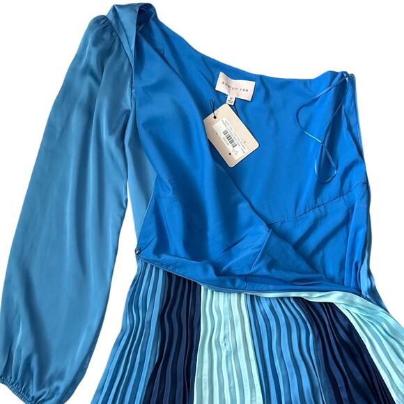 Adelyn Rae Cher One Shoulder Pleated Colorblock Midi Dress Lapis Blue Size Small - Picture 9 of 11